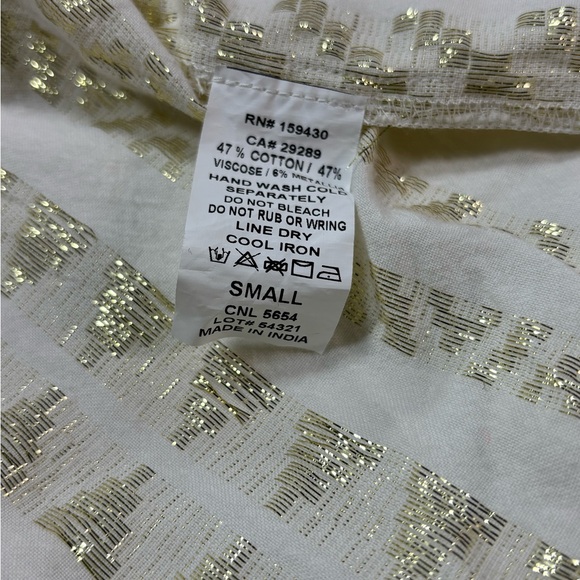 Elan White Gold Metallic Jacquard Tiered Babydoll Boho Mini Dress Size Small - Picture 10 of 14